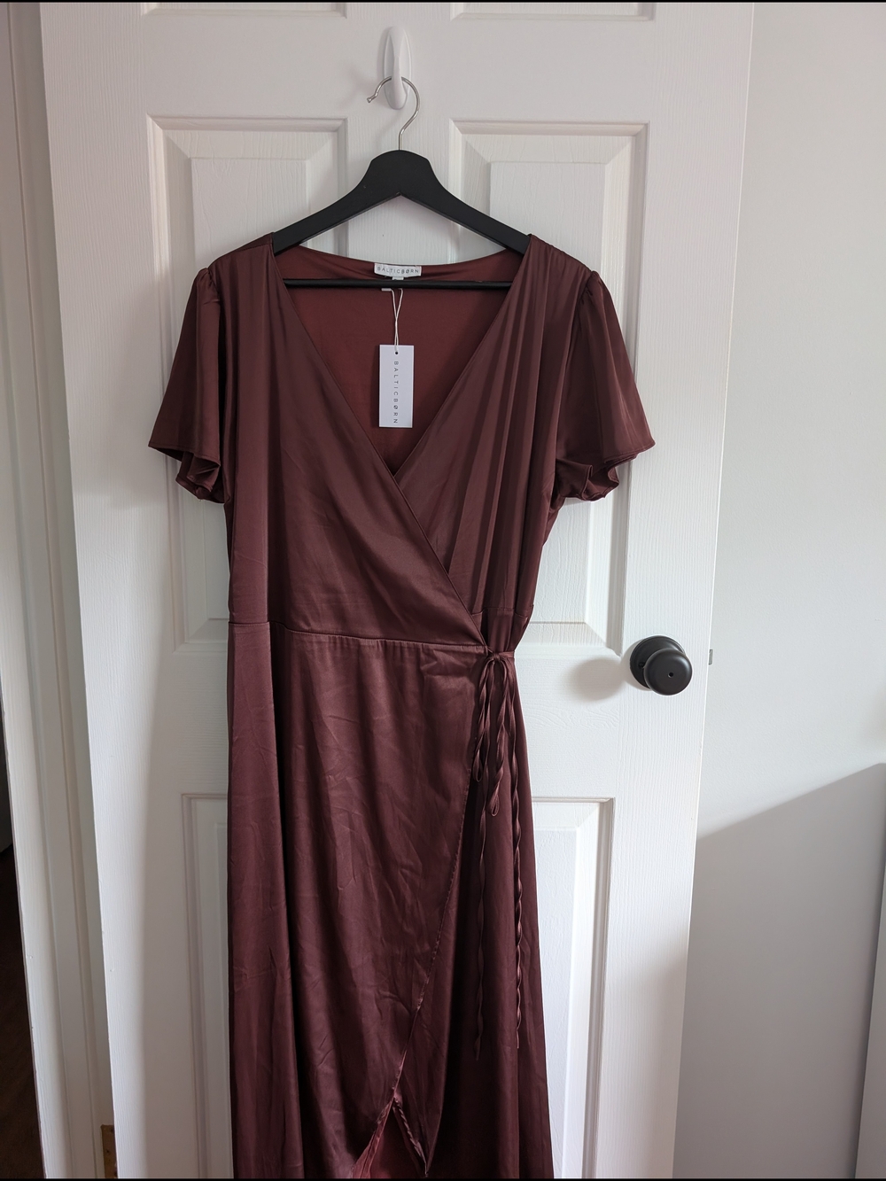 NWT Baltic Born Women's Krystal Satin Wrap Gown Dark Clove Size 1XL